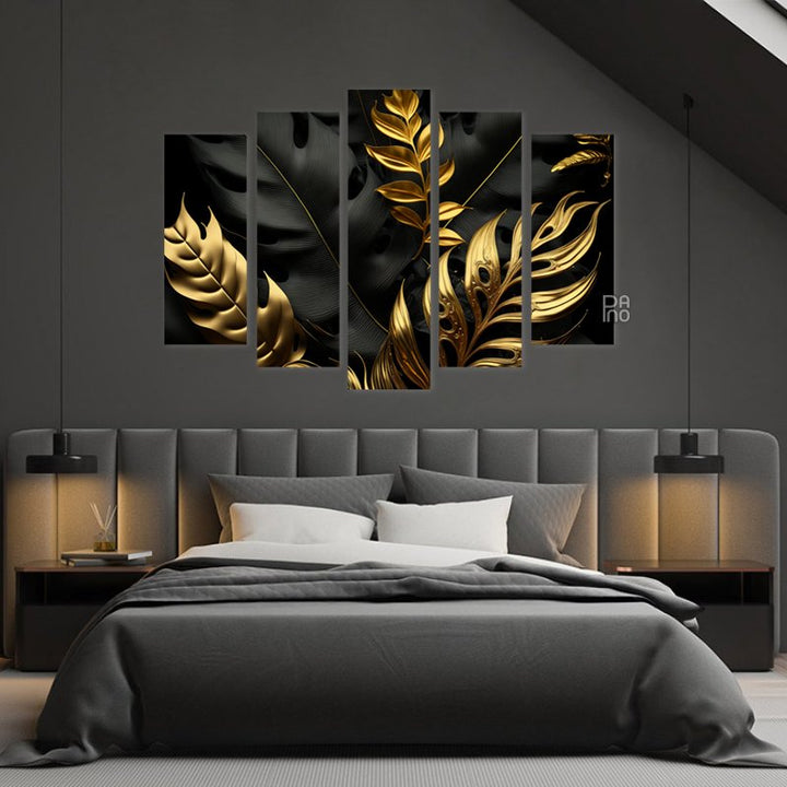Tropical Leaves in Black and Gold
