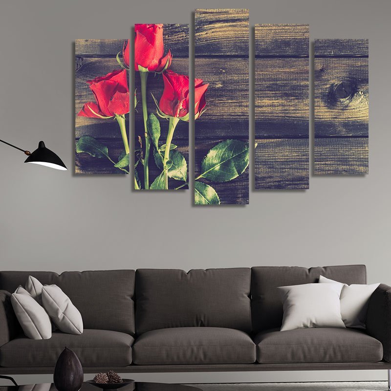 Roses on Wooden Background