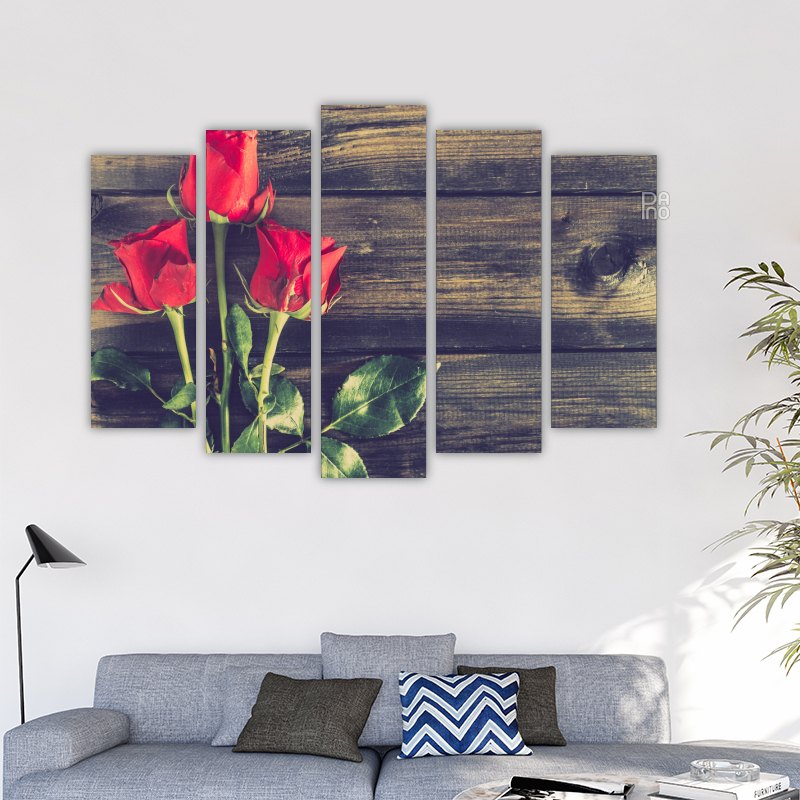 Roses on Wooden Background