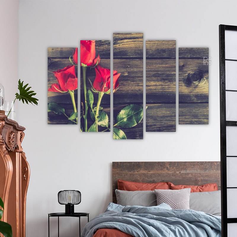Roses on Wooden Background