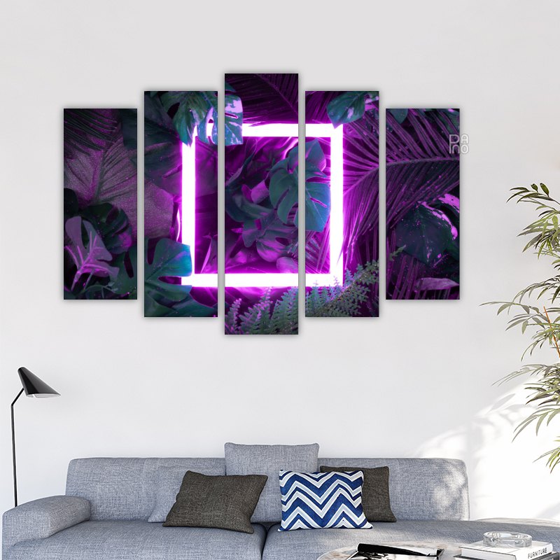 Picture of Pink Neon Lamp on Palm Leaves
