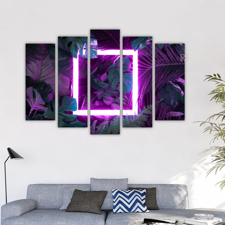 Picture of Pink Neon Lamp on Palm Leaves