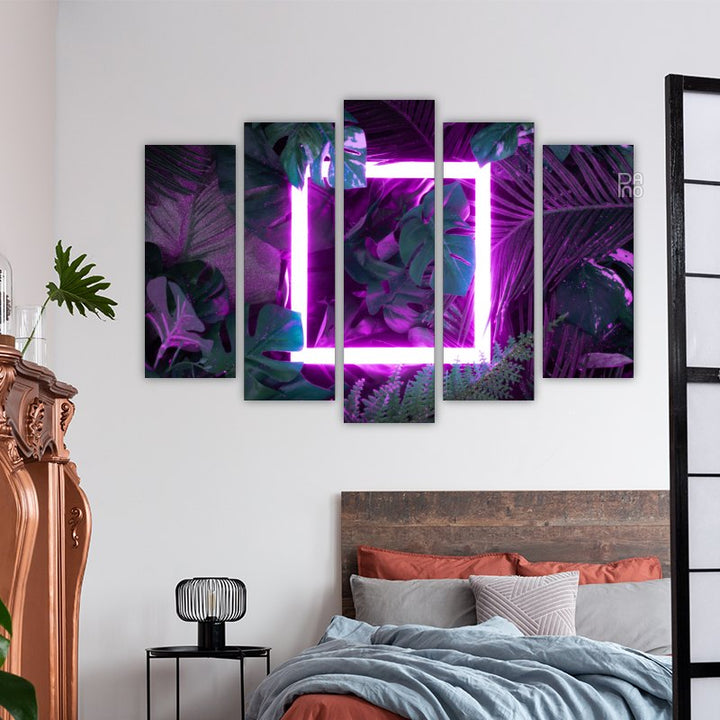 Picture of Pink Neon Lamp on Palm Leaves