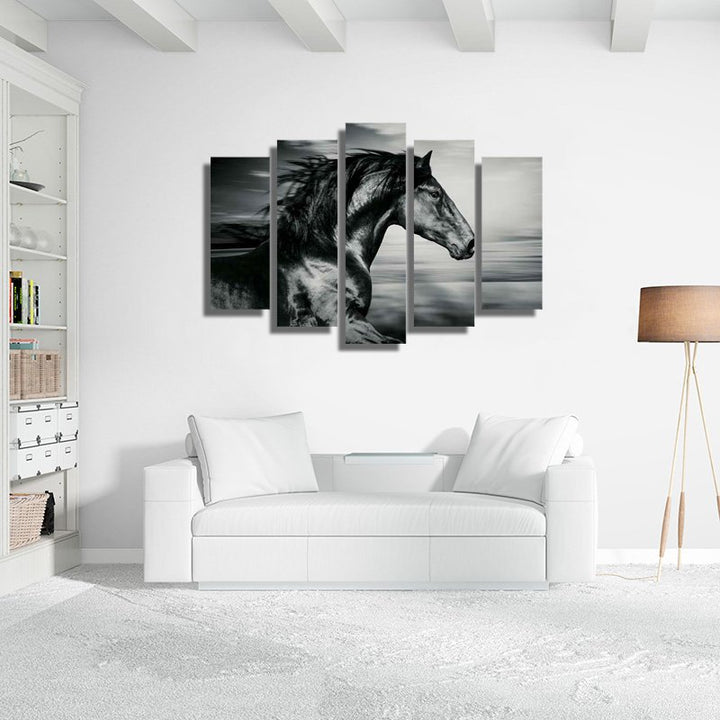 Black and White Galloping Horse