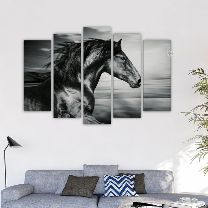 Black and White Galloping Horse