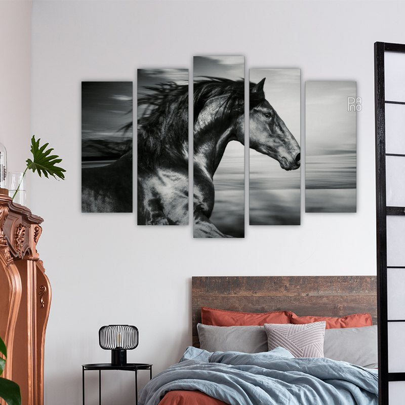 Black and White Galloping Horse