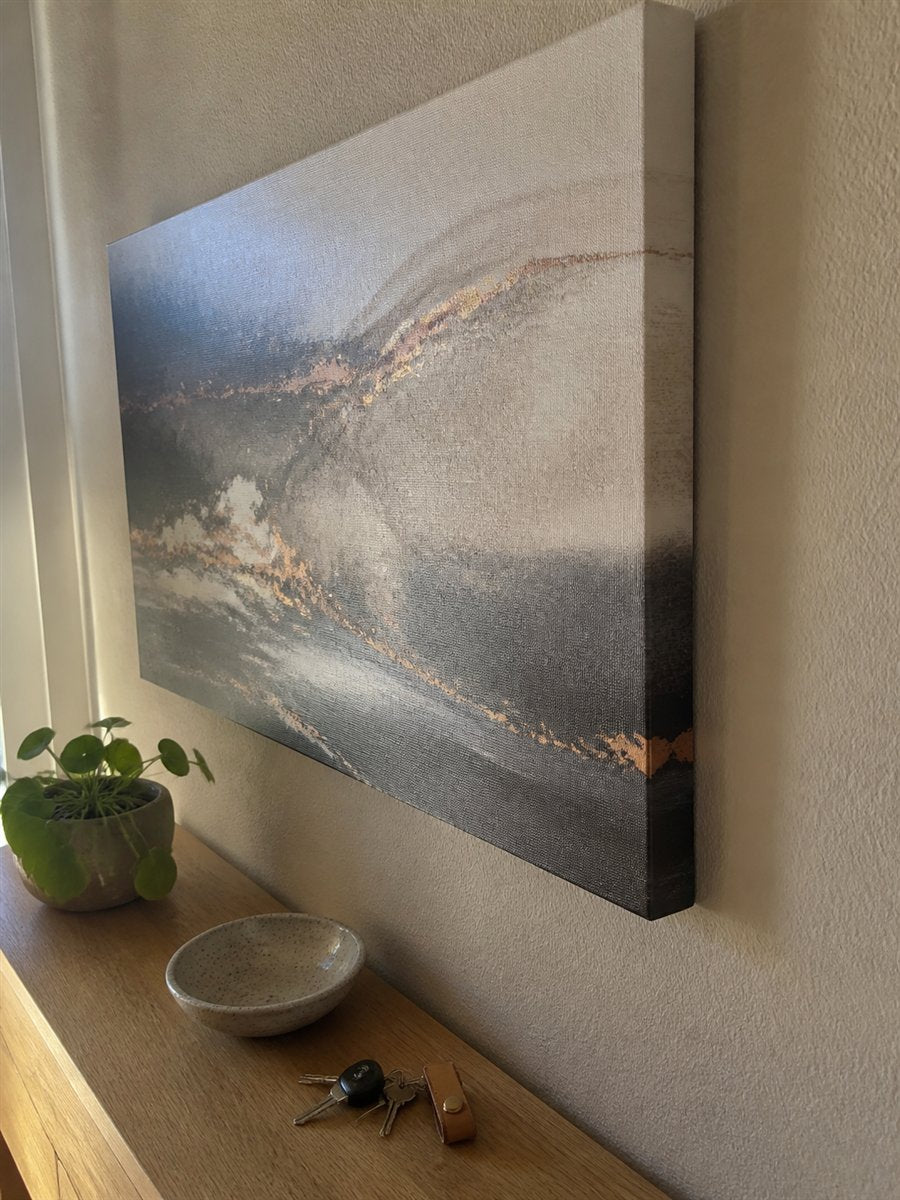 Illustrative customer photo of stretched canvas in a home setting