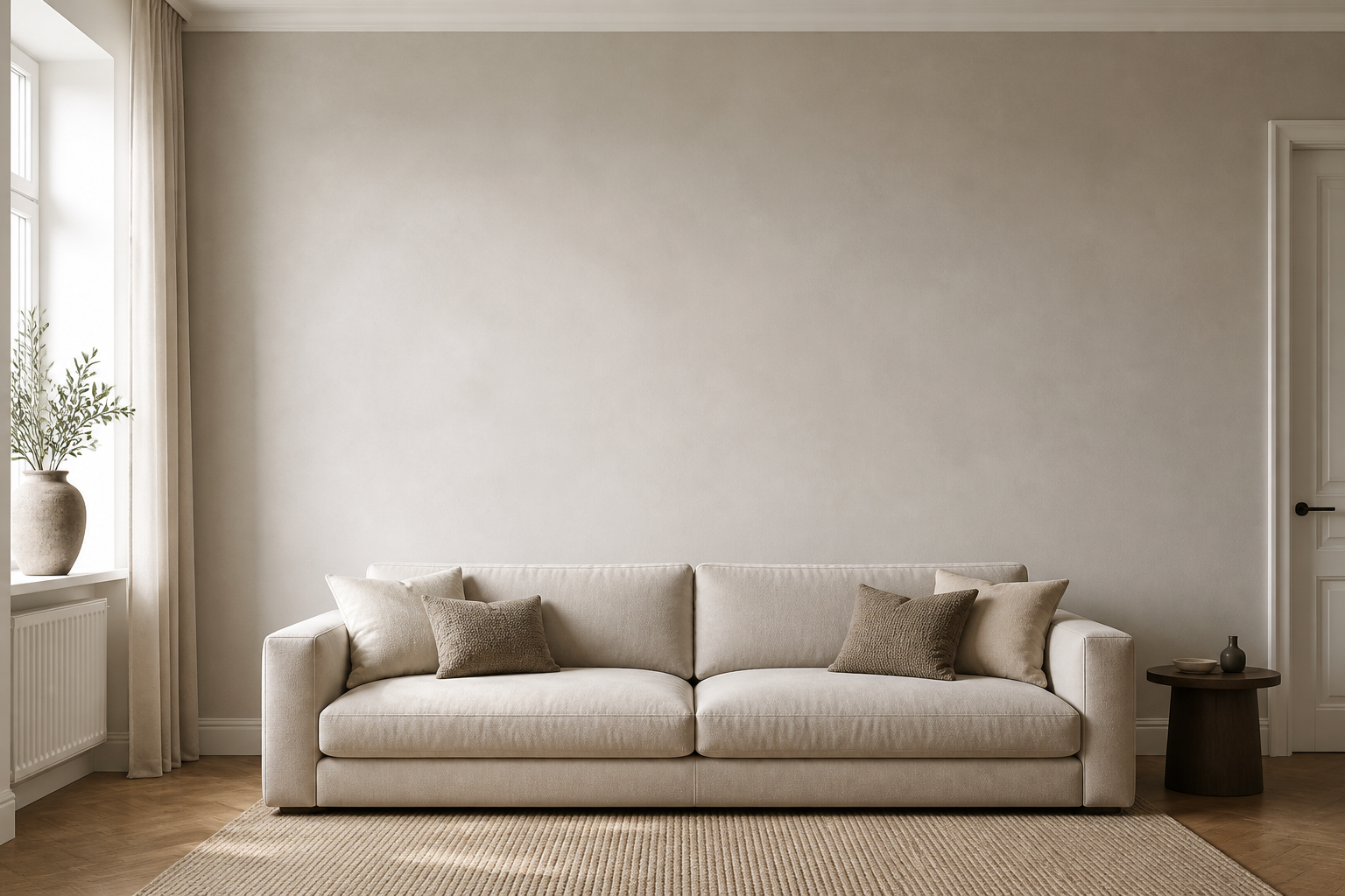 Modern living room with an empty wall